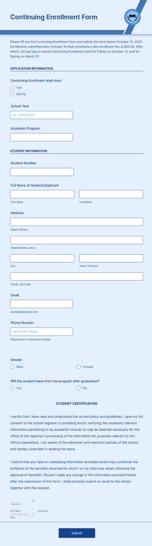 Continuing Enrollment Form Template