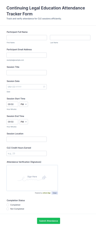 Continuing Legal Education Attendance Tracker Form Template