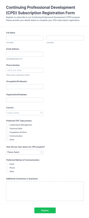 Continuing Professional Development (CPD) Subscription Registration Form Template