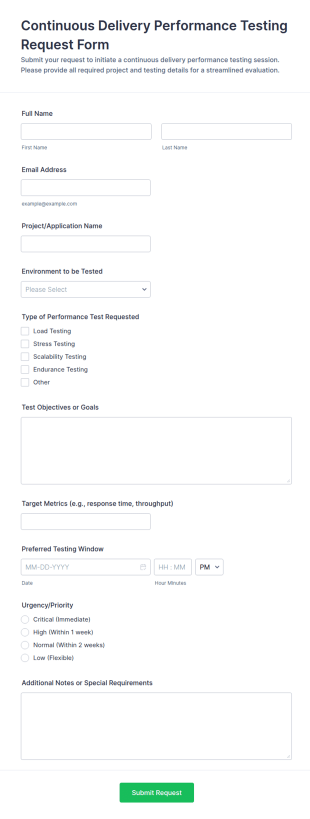 Continuous Delivery Performance Testing Request Form Template