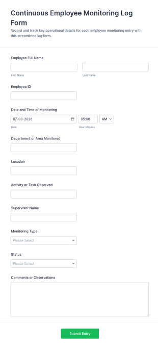 Continuous Employee Monitoring Log Form Template
