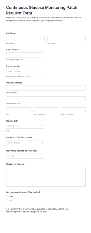 Continuous Glucose Monitoring Patch Request Form Template