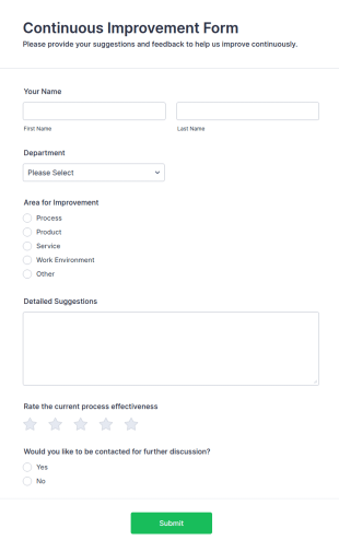 Continuous Improvement Form Template
