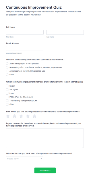 Continuous Improvement Quiz Form Template