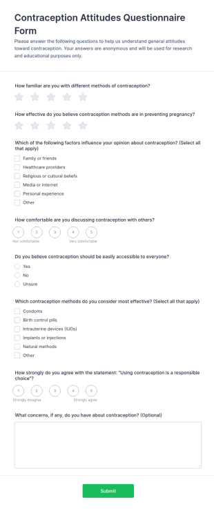 Contraception Attitudes Questionnaire Form Template