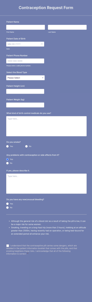 Contraception Request Form Template