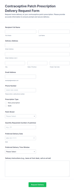 Contraceptive Patch Prescription Delivery Request Form Template
