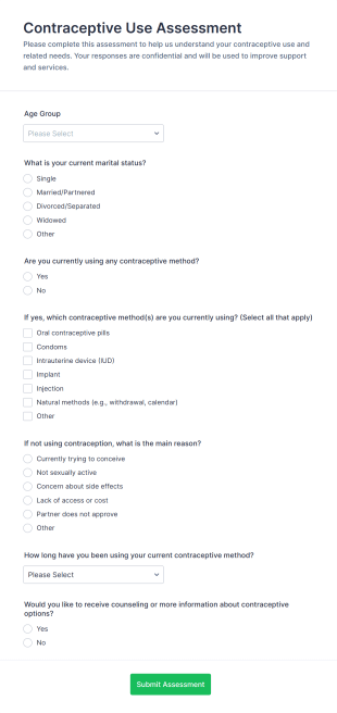 Contraceptive Use Assessment Form Template