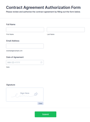 Contract Agreement Authorization Form Template