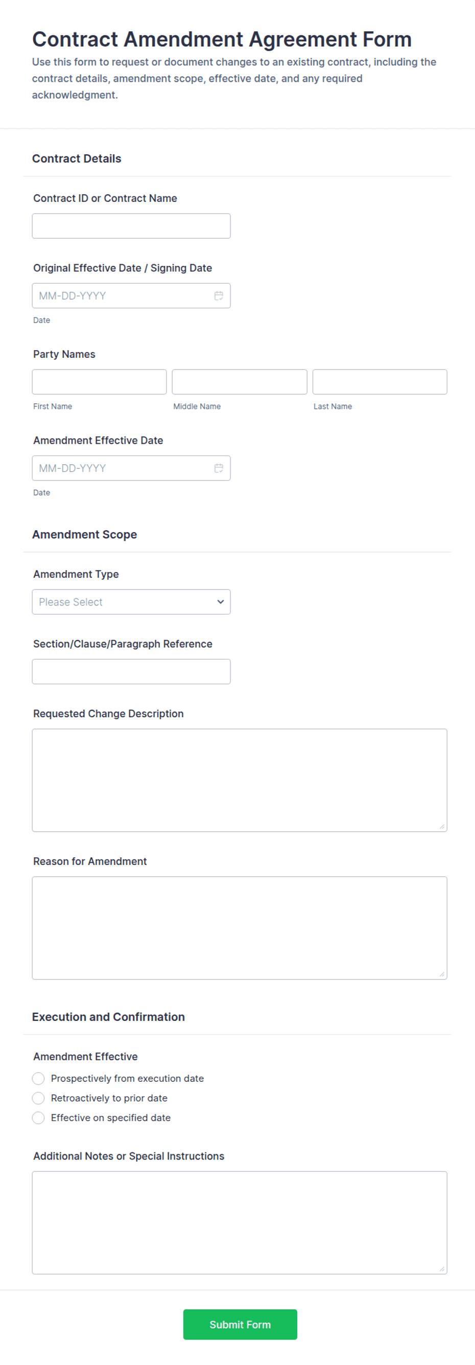 Contract Amendment Agreement Form Template | Jotform