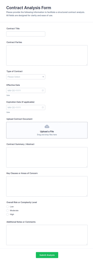 Contract Analysis Form Template