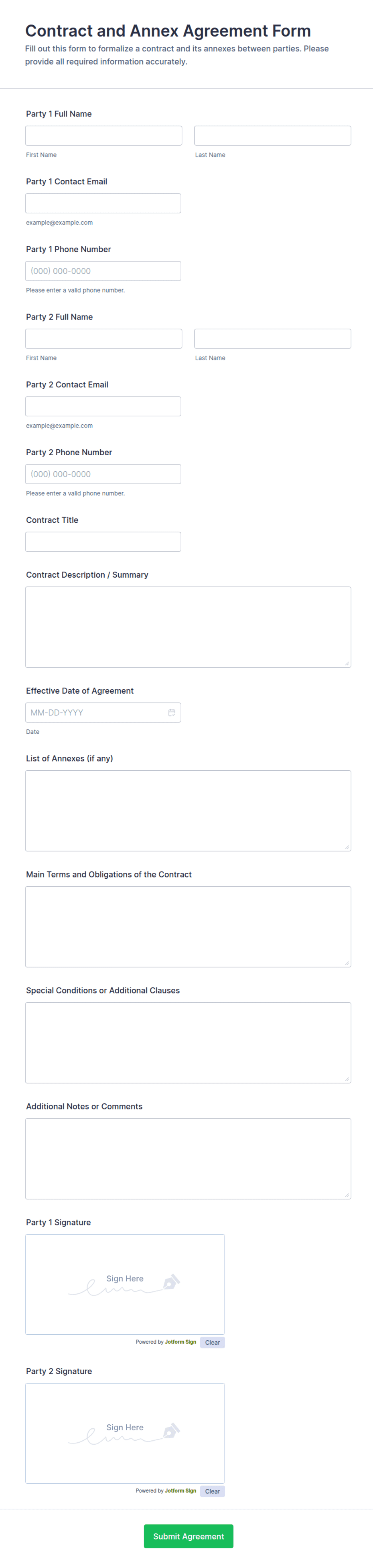 Contract and Annex Agreement Form Template | Jotform