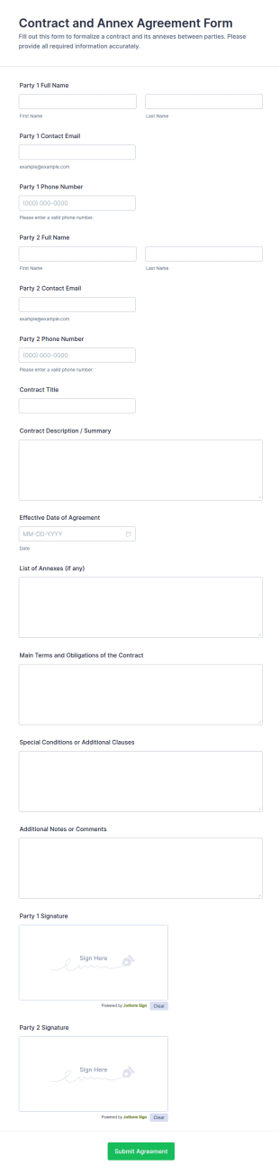 Contract And Annex Agreement Form Template