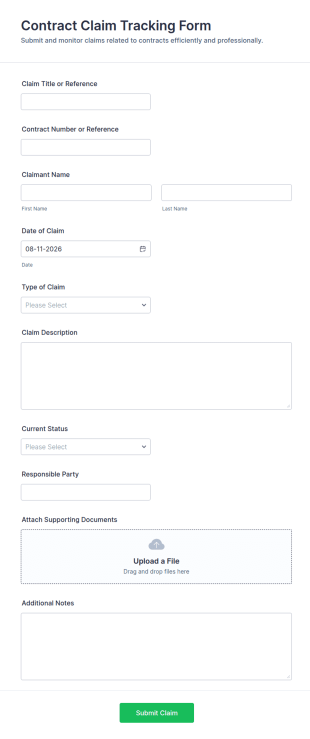 Contract Claim Tracking Form Template
