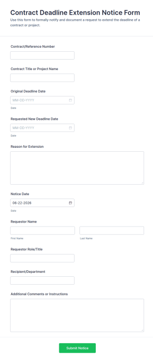 Contract Deadline Extension Notice Form Template