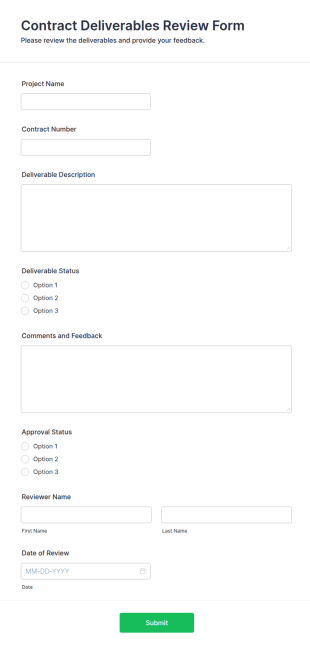 Contract Deliverables Review Form Template