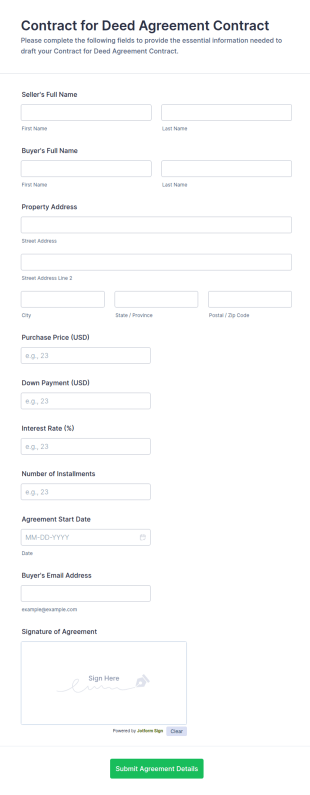 Contract For Deed Agreement Form Template