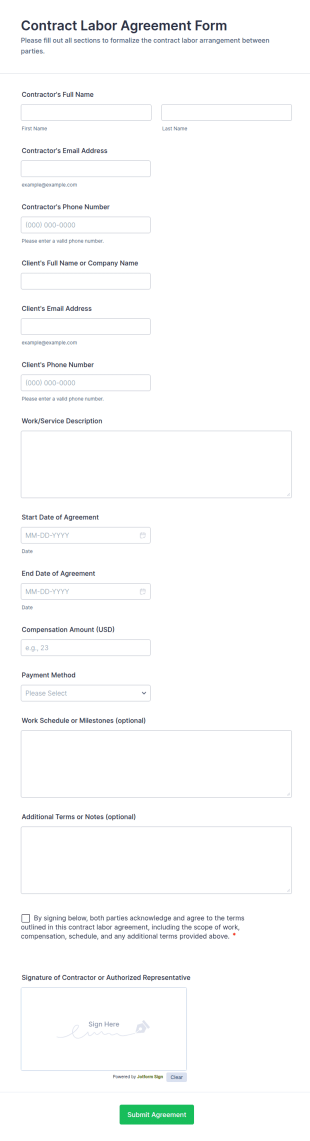 Contract Labor Agreement Form Template