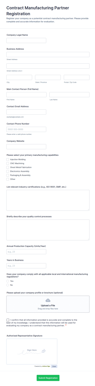 Contract Manufacturing Partner Registration Form Template