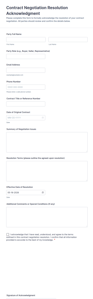 Contract Negotiation Resolution Acknowledgment Form Template