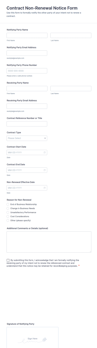 Contract Non Renewal Notice Form Template