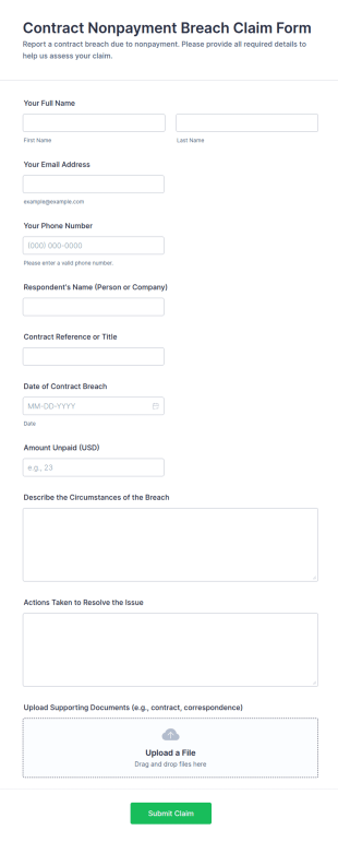 Contract Nonpayment Breach Claim Form Template