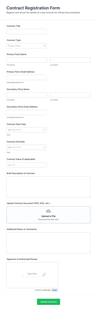 Contract Registration Form Template