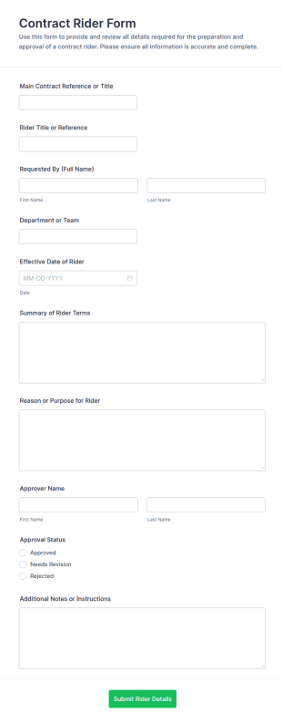 Contract Rider Form Template