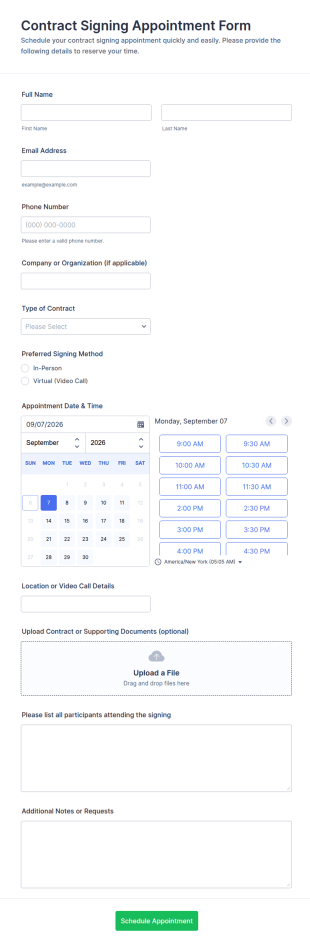 Contract Signing Appointment Request Form Template