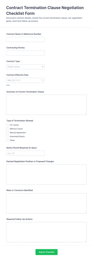 Contract Termination Clause Negotiation Checklist Form Template