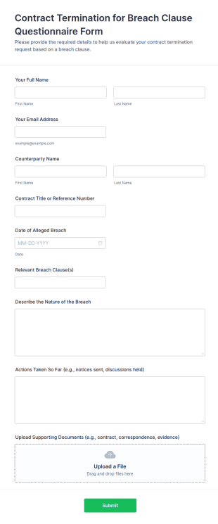 Contract Termination For Breach Clause Questionnaire Form Template