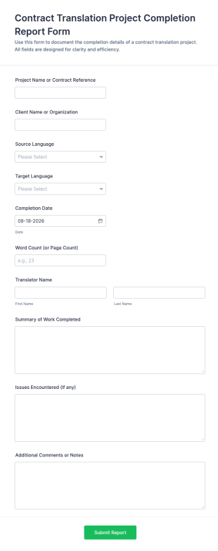 Contract Translation Project Completion Report Form Template