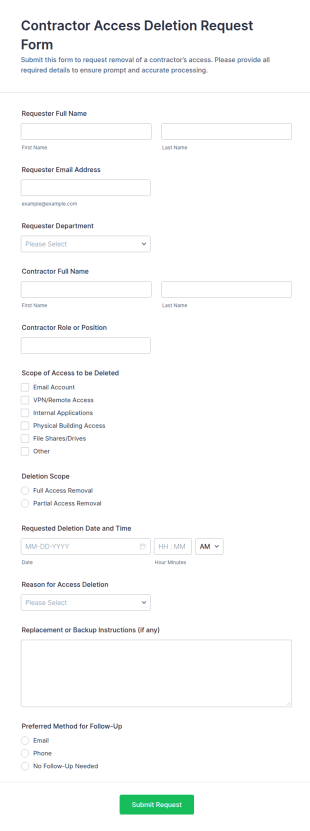 Contractor Access Deletion Request Form Template
