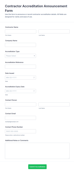 Contractor Accreditation Announcement Form Template