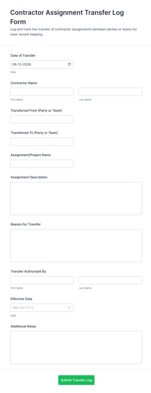 Contractor Assignment Transfer Log Form Template