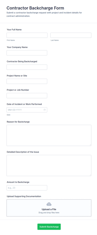 Contractor Backcharge Form Template