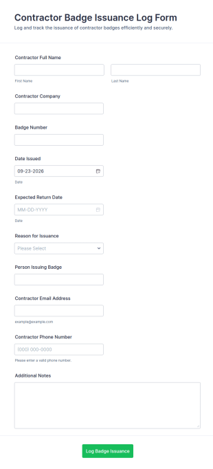 Contractor Badge Issuance Log Form Template
