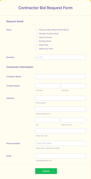 Contractor Bid Request Form Template
