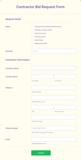 Contractor Bid Request Form Template