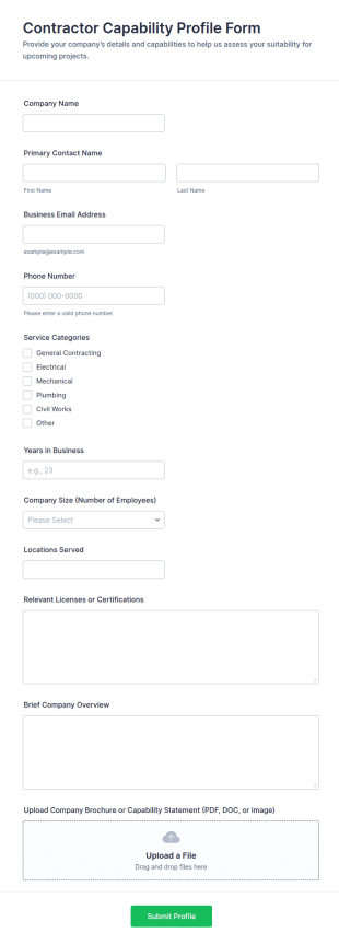 Contractor Capability Profile Form Template