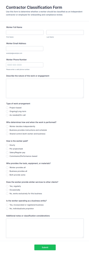 Contractor Classification Form Template