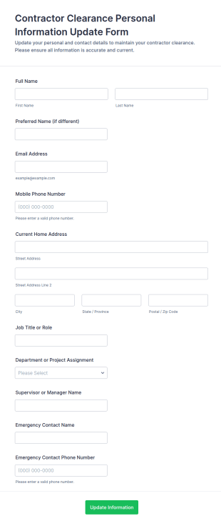 Contractor Clearance Personal Information Update Form Template