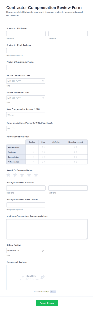 Contractor Compensation Review Form Template