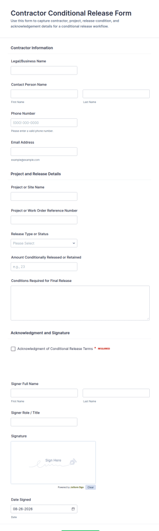 Contractor Conditional Release Form Template
