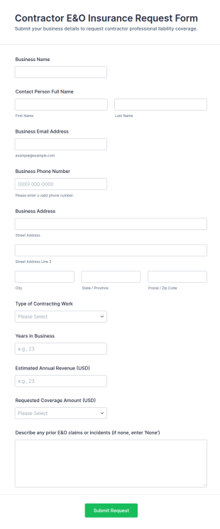Contractor E&O Insurance Request Form Template