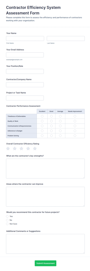 Contractor Efficiency System Assessment Form Template