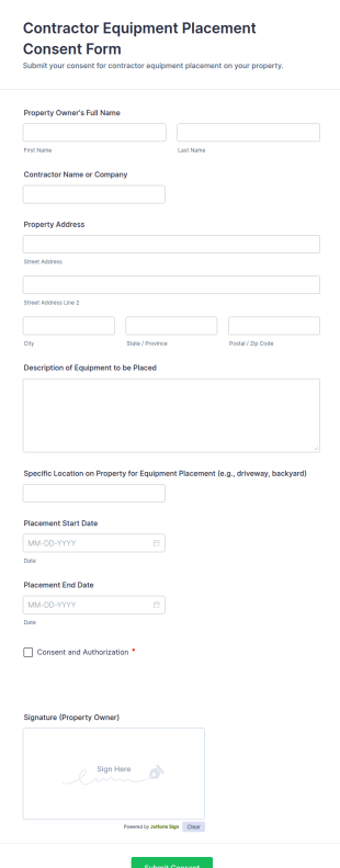 Contractor Equipment Placement Consent Form Template