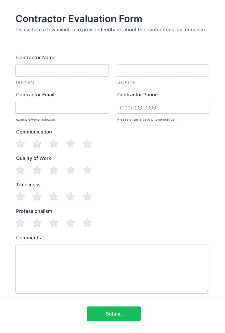 Contractor Evaluation Form Template | Jotform