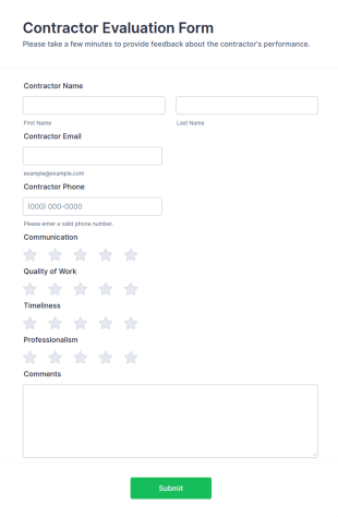 Contractor Evaluation Form Template