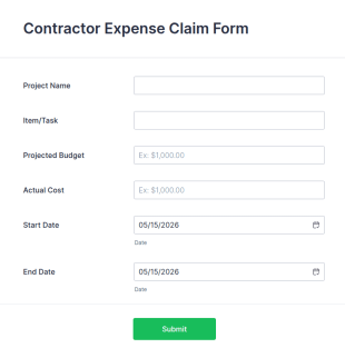 Contractor Expense Claim Form Template
